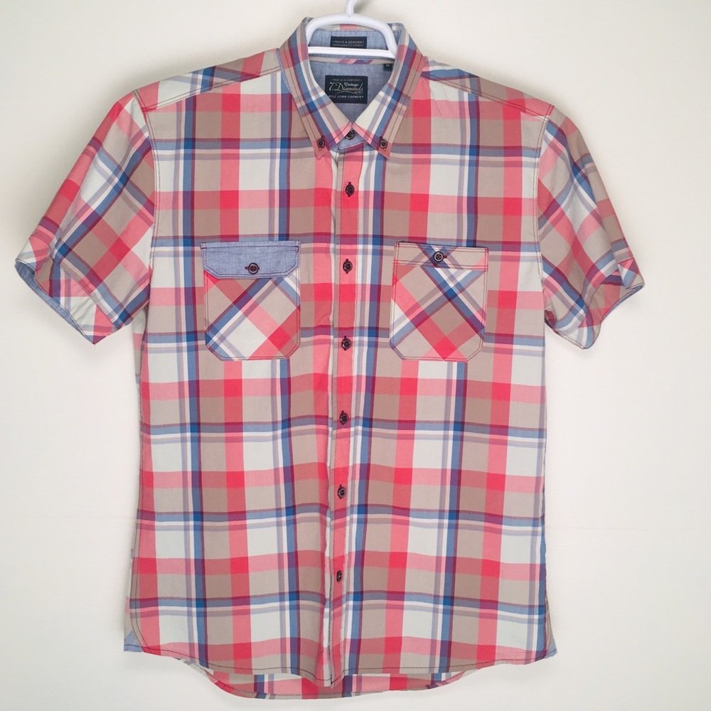7 Diamonds mens short sleeve button down shirt medium